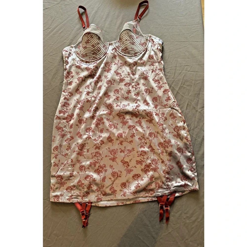 Fleur Du Mal Rose Jacquard‎ Bebe Slip Dress Size 10 Floral New Without Tags. - Picture 2 of 6